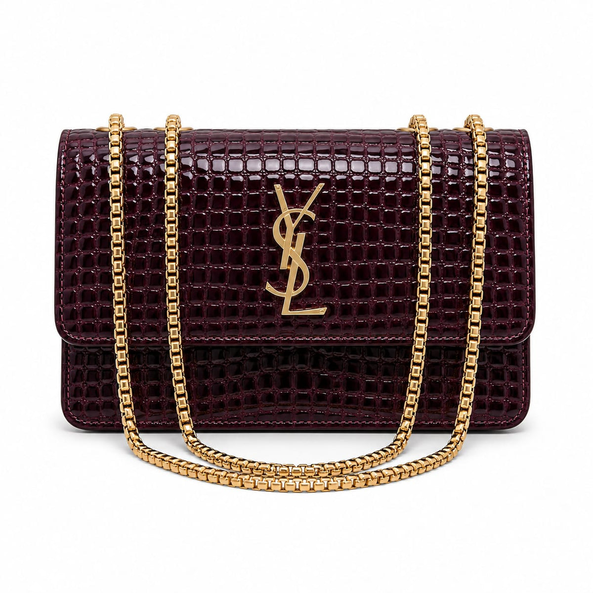 Croc-Texture Chain Crossbody