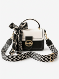 Luxe Top Handle Handbag with Printed Strap & Silk Scarf