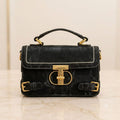 Premium Ivory Top Handle Crossbody Bag with Gold Lock