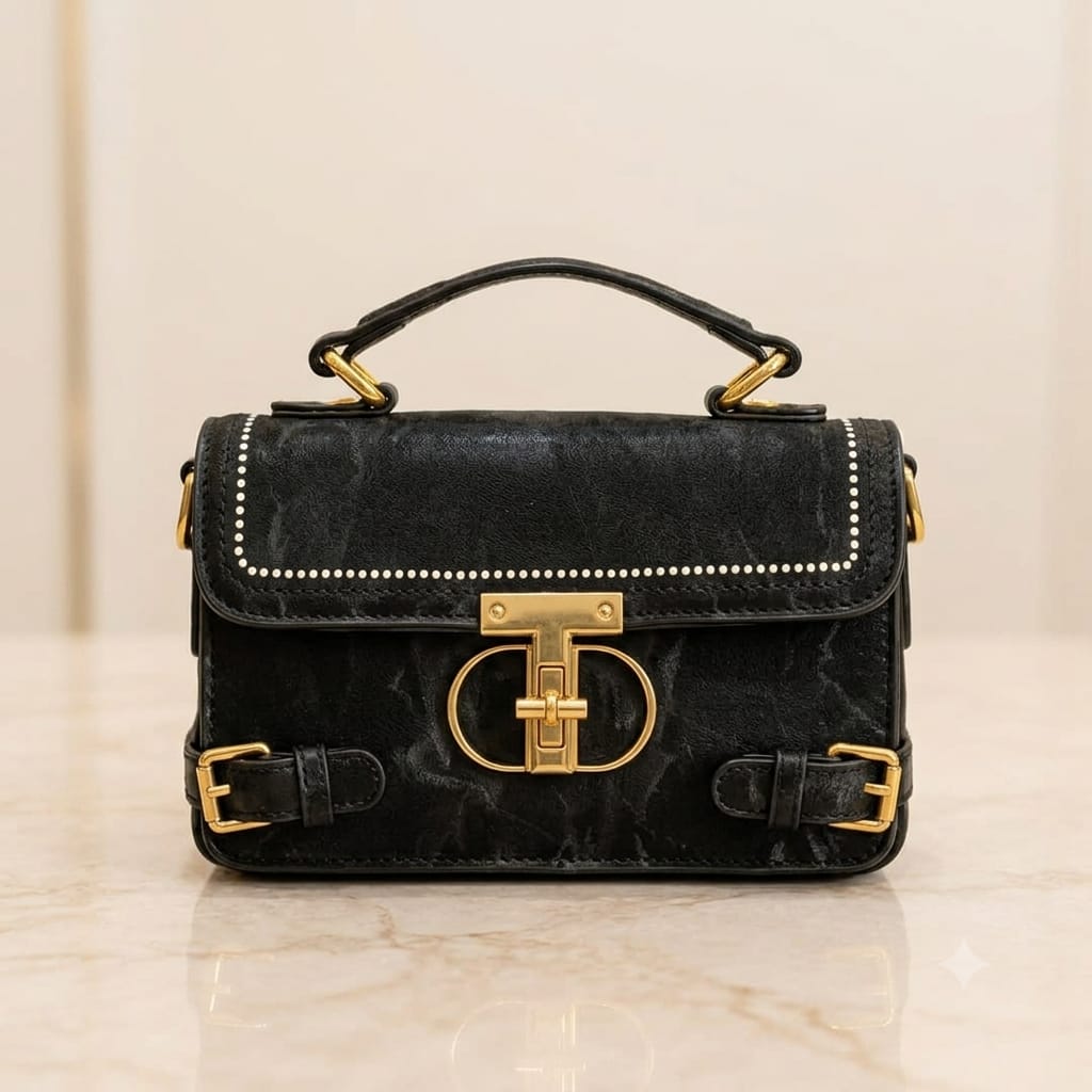 Premium Ivory Top Handle Crossbody Bag with Gold Lock