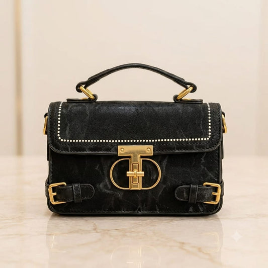 Premium Ivory Top Handle Crossbody Bag with Gold Lock