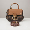 Luxury Monogram Top-Handle Satchel – Elegant Faux Leather Crossbody Bag with Printed Wide Strap