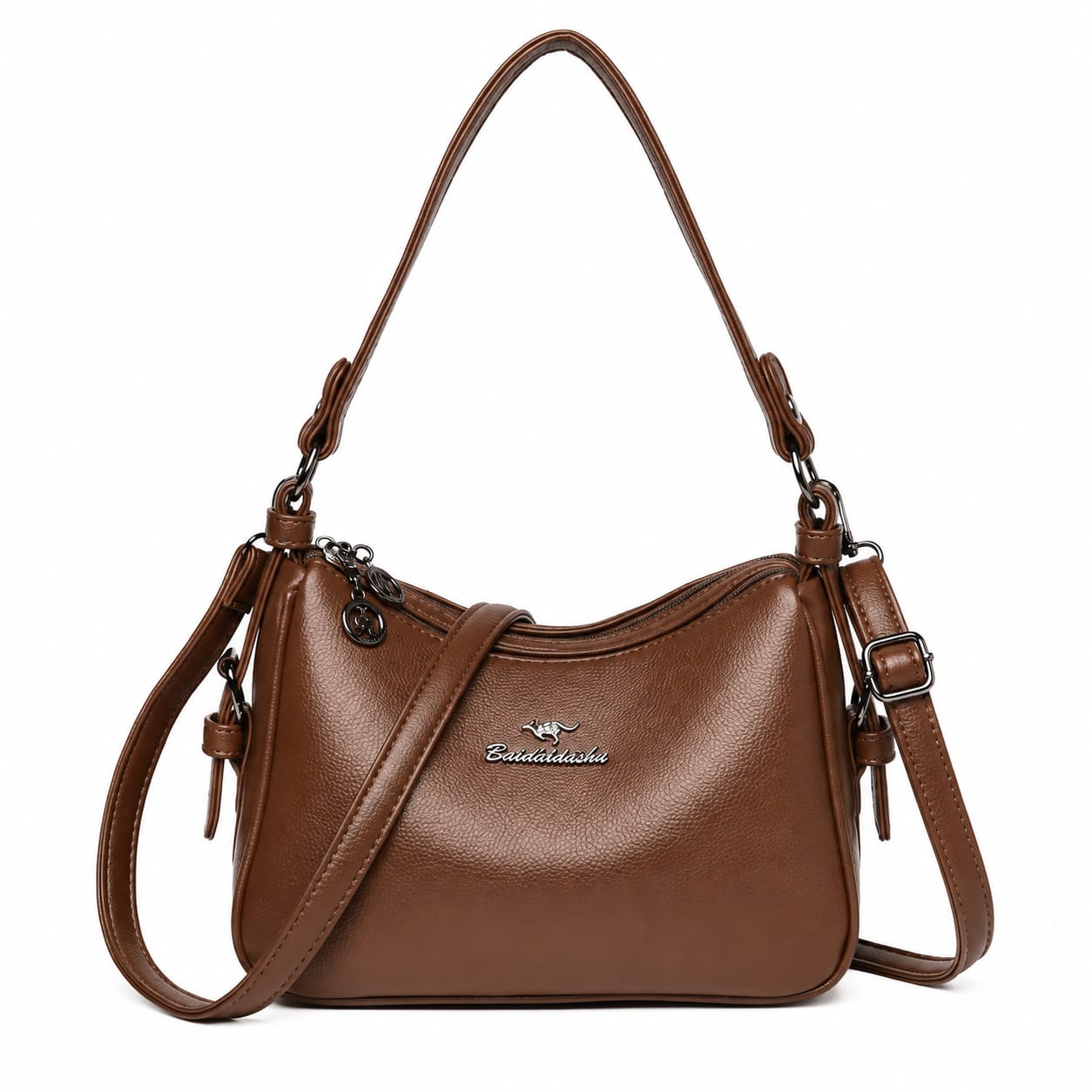 Imported Luxury Soft Leather 2-Zipper Shoulder Bag for Women