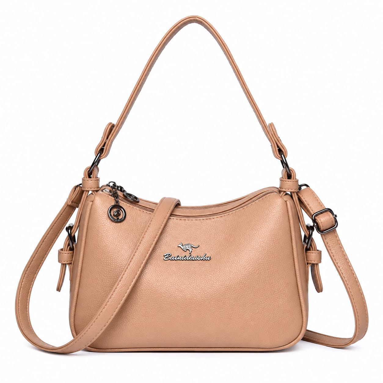 Imported Luxury Soft Leather 2-Zipper Shoulder Bag for Women