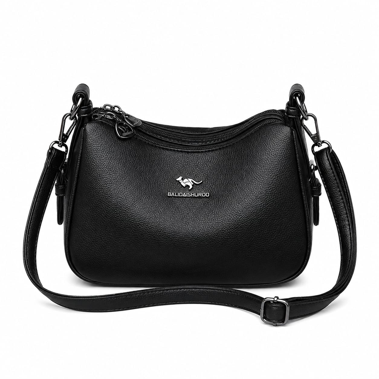 Imported Luxury Soft Leather 2-Zipper Shoulder Bag for Women