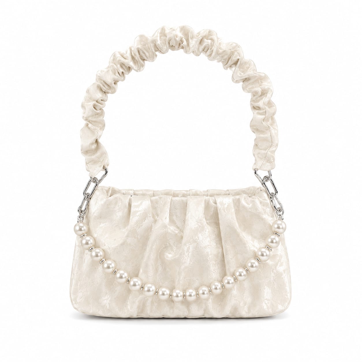 Marble Texture Pearl Shoulder Handbag for Women – Premium Ruched Top Handle Purse