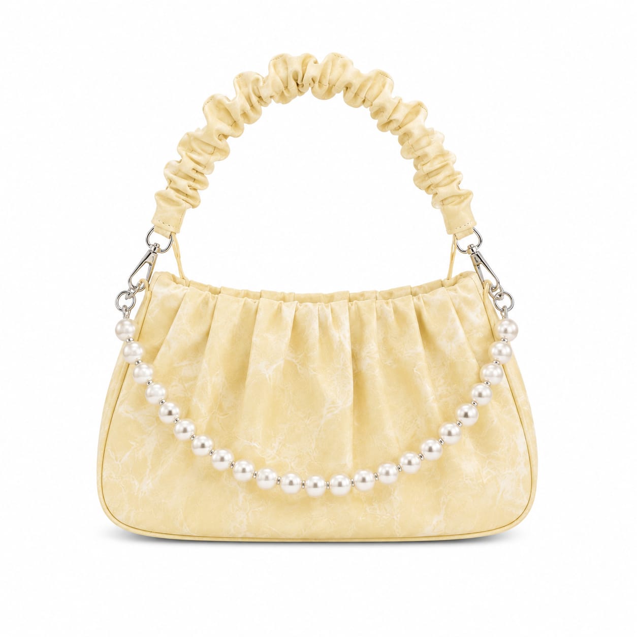 Marble Texture Pearl Shoulder Handbag for Women – Premium Ruched Top Handle Purse