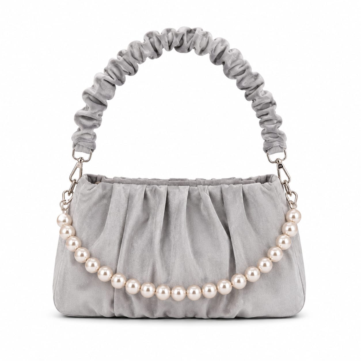 Marble Texture Pearl Shoulder Handbag for Women – Premium Ruched Top Handle Purse