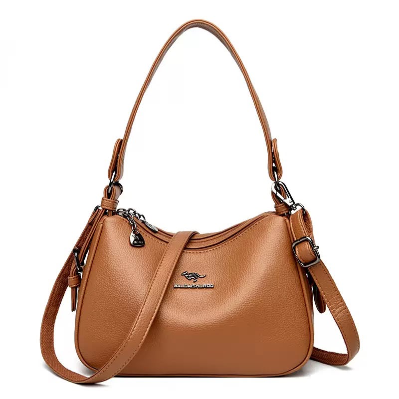 Imported Luxury Soft Leather 2-Zipper Shoulder Bag for Women