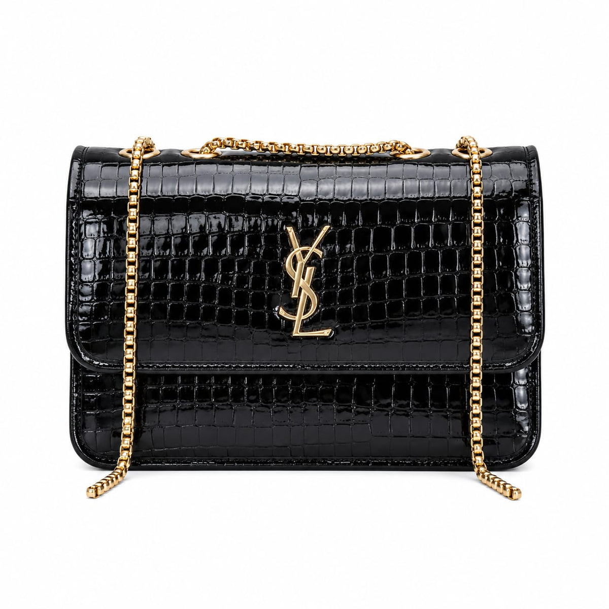 Croc-Embossed Chain Crossbody