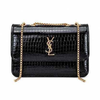 Croc-Embossed Chain Crossbody