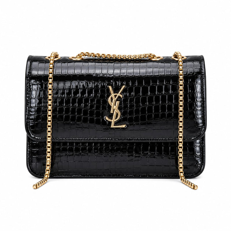 Croc-Embossed Chain Crossbody