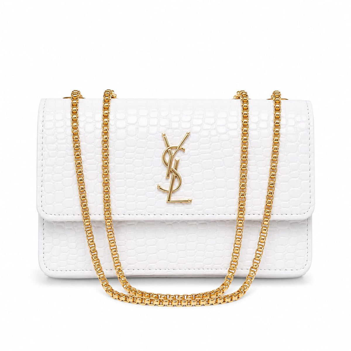 Croc-Texture Chain Crossbody