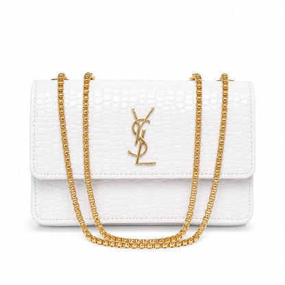 Croc-Texture Chain Crossbody