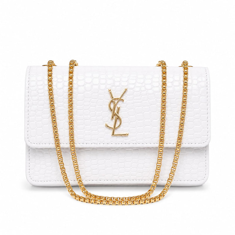 Croc-Texture Chain Crossbody