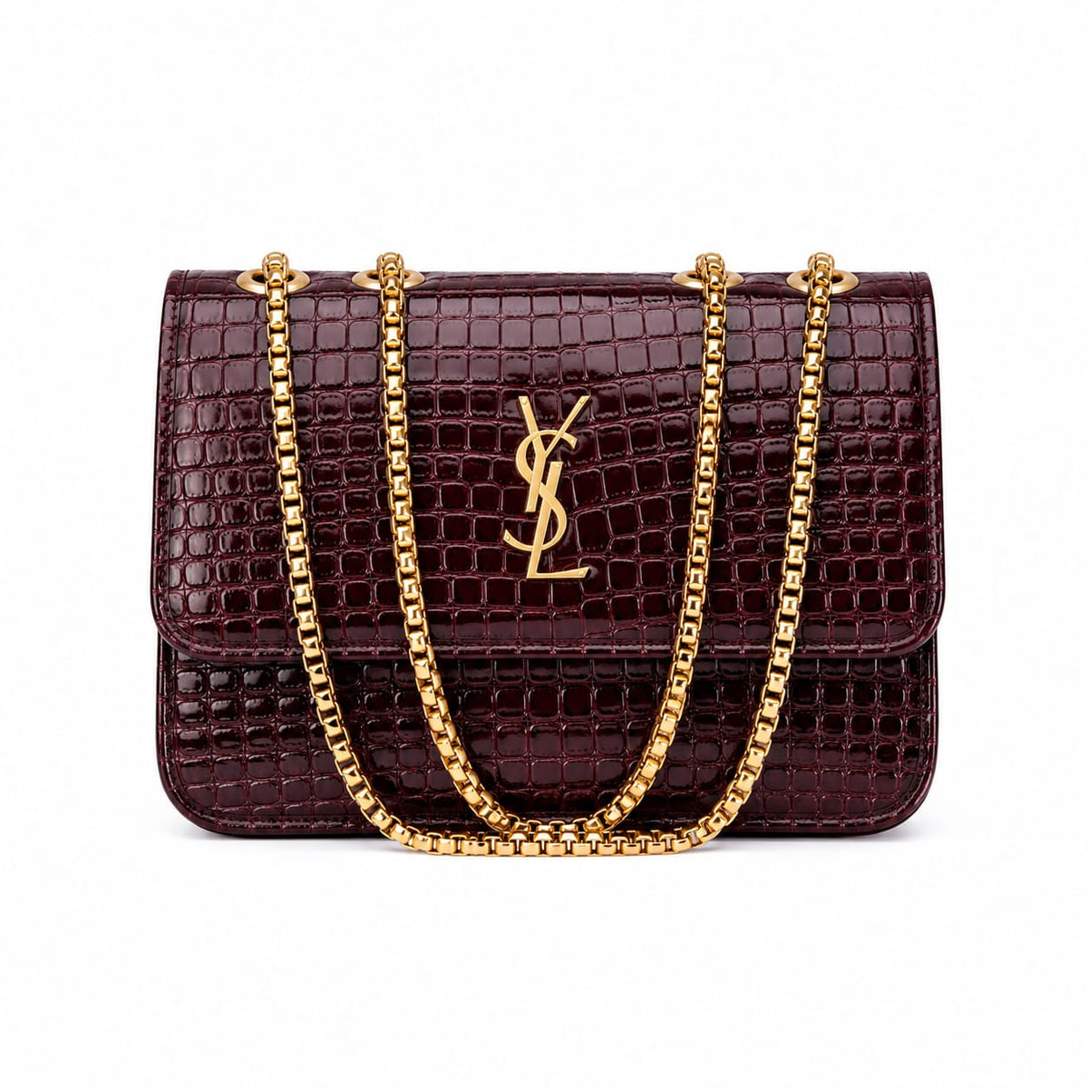Croc-Embossed Chain Crossbody