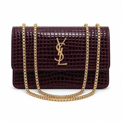 Croc-Texture Chain Crossbody