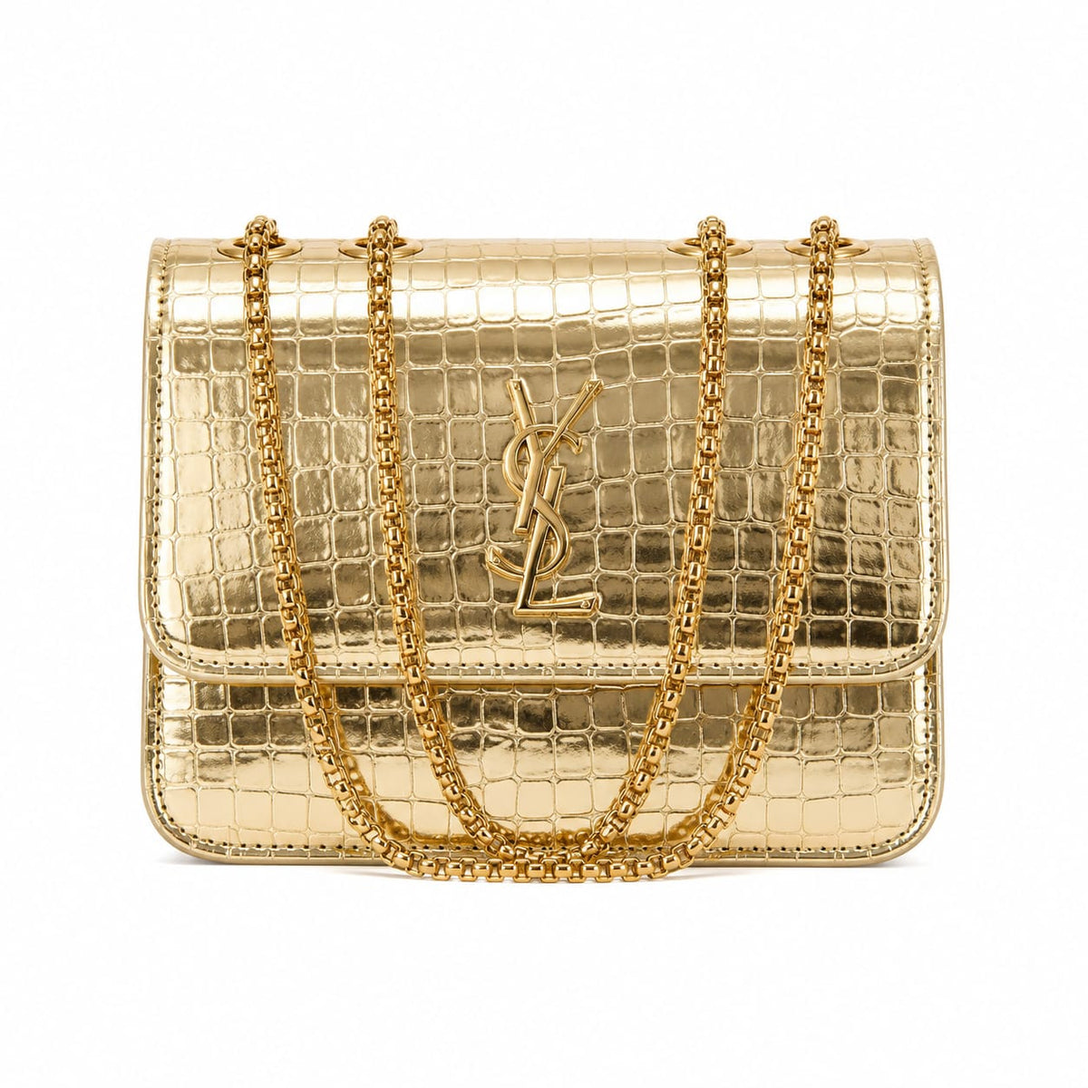 Croc-Embossed Chain Crossbody