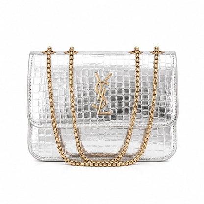 Croc-Embossed Chain Crossbody
