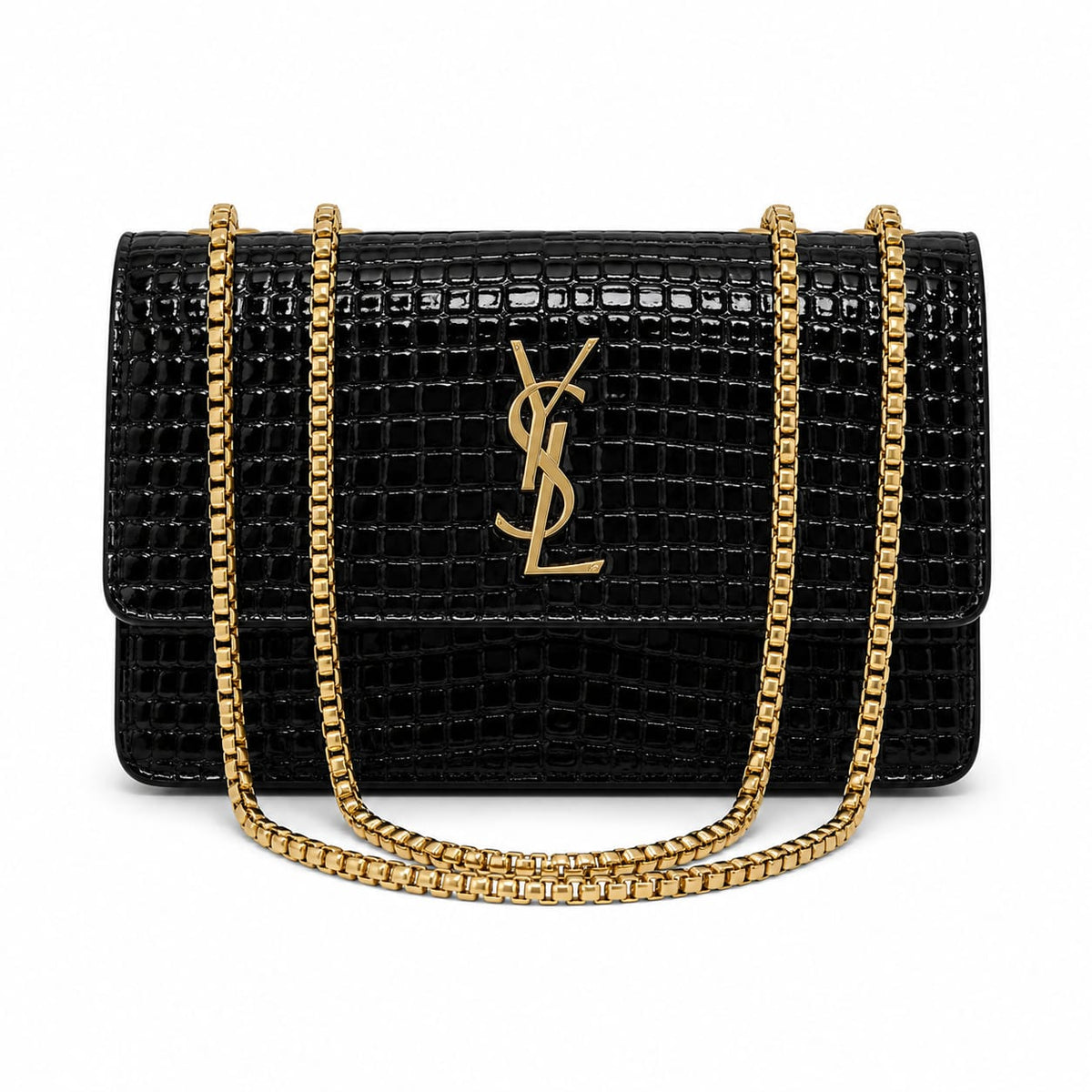 Croc-Texture Chain Crossbody
