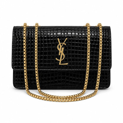 Croc-Texture Chain Crossbody