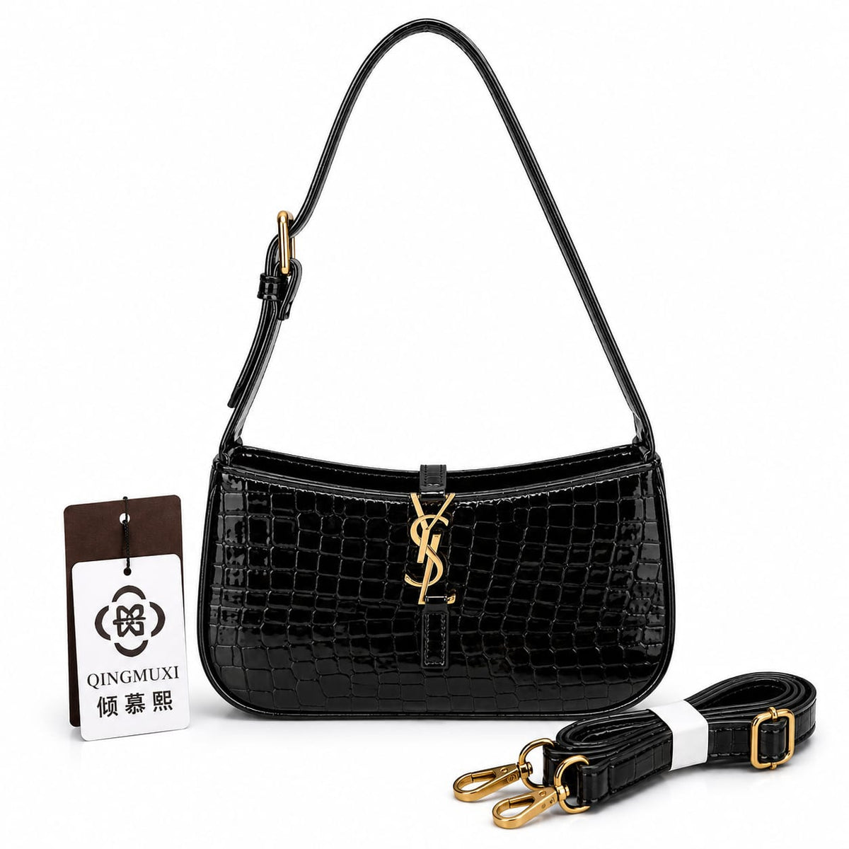 Noir Patent Glossy Shoulder Bag